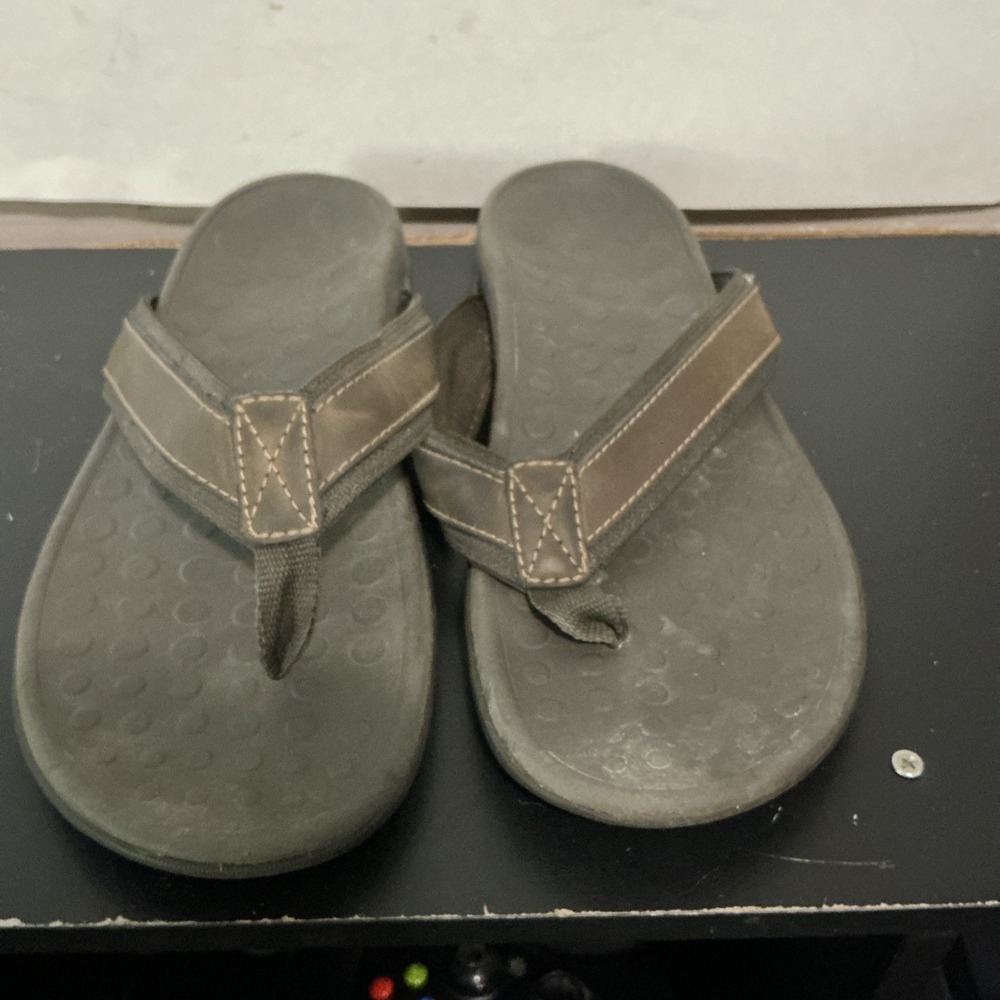 Vionic Tide Mens Brown Leather Orthotic Flip Flop Sandals Size 10 544MTIDE